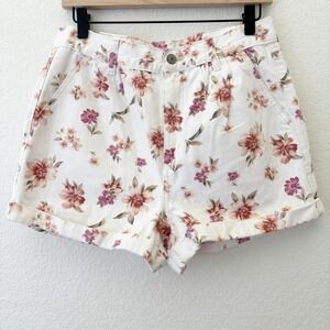 American Eagle Floral Denim High Waisted Shorts White Pink Size 8